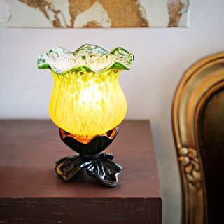 Green/Yellow Frosted Glass 6-inch Handpainted Tulip Uplight Accent Lamp