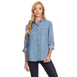 Women's Blue Cotton Denim Button-down Shirt