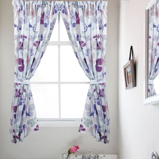 Violet Floral Print Fabric 34 x 54 Bathroom Window Curtain Panel Pair (Set of 2)