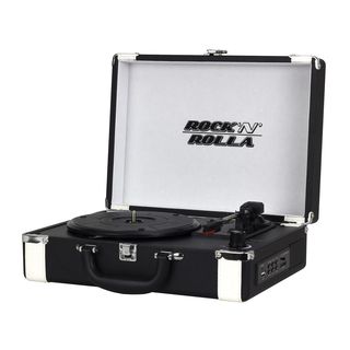 Rock 'N' Rolla Premium Black and White Rechargeable Portable Briefcase Turntable with Bluetooth Record Player