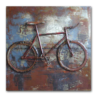 Benjamin Parker 'Fixed Gears' Blue/Grey/Brown Metal 32-inch Raised Wall Art