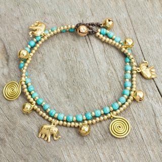 Handcrafted Brass 'Elephant Bells' Calcite Anklet (Thailand)