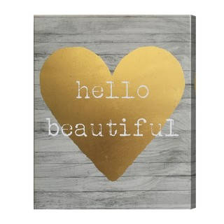 "Hello Beautiful" Gold Foil Graphic Art on Canvas