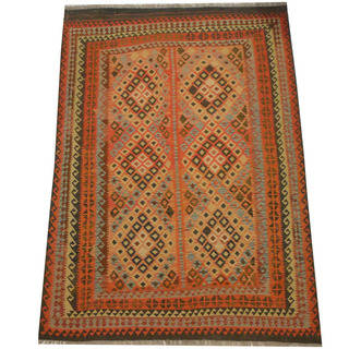 Herat Oriental Afghan Hand-woven Vegetable Dye Tribal Wool Mimana Kilim (6'5 x 9'1)