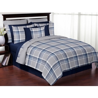 Sweet Jojo Designs Navy Blue and Grey Plaid 3-piece Full/ Queen-size Comforter Set