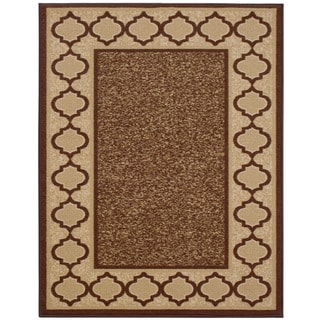 Anne Collection Brown/Beige Synthetic Moroccan Trellis Border Design Modern Non-skid Area Rug (5' x 6'6)