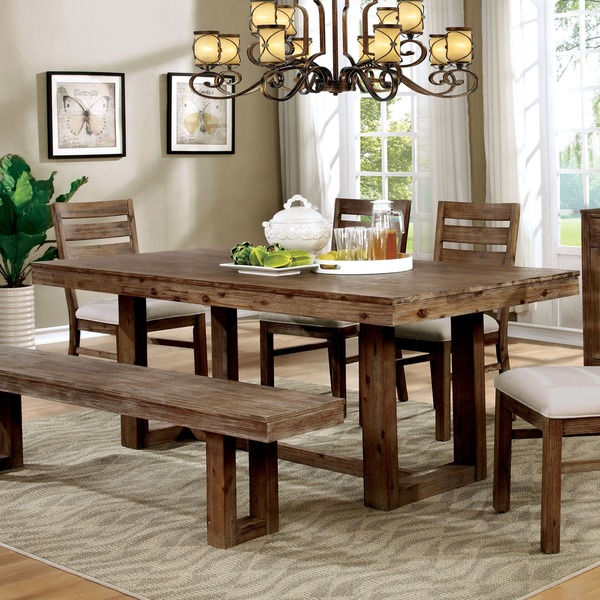 Furniture of America Treville Country Farmhouse Natural Tone Plank Style Dining Table