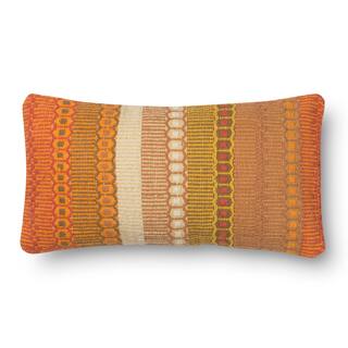 Woven Cotton Orange Bohemian Feather and Down Filled or Polyester Filled 12 x 22 Throw Pillow or Pillow Cover