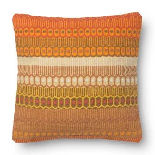 Woven Cotton Orange Bohemian Feather and Down Filled or Polyester Filled 18-inch Throw Pillow or Pillow Cover