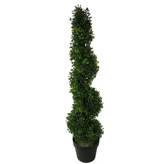Green Resin 3-foot Artificial Boxwood Leaves Spiral Topiary Plant Tree in Plastic Pot