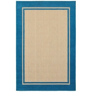 Simply Borders Sand/Blue Indoor/Outdoor Rug (6'7 x 9'6)