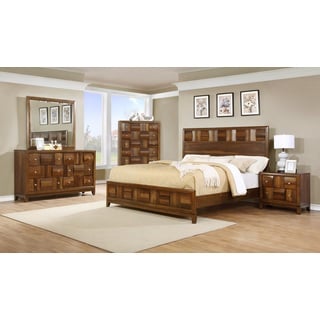 Calais Solid Wood Construction Bedroom Set with Bed, Dresser, Mirror, Night Stand, Chest, King, Walnut