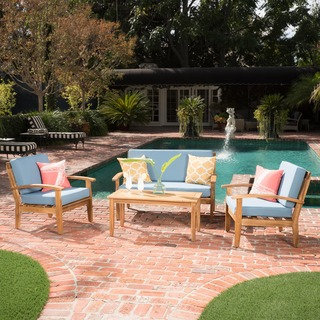 Peyton 4-piece Outdoor Wooden Chat Set with Cushions by Christopher Knight Home