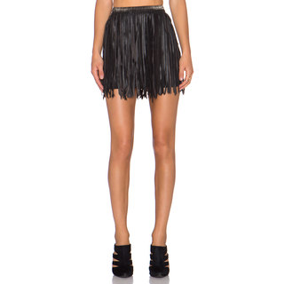 MLV Holly Black Leather Fringe Skirt