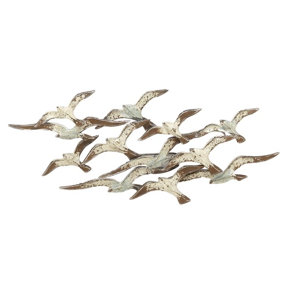Urban Designs Flying Flocking Seagulls Heavily Distressed White 53-inch Wide Metal Wall Art