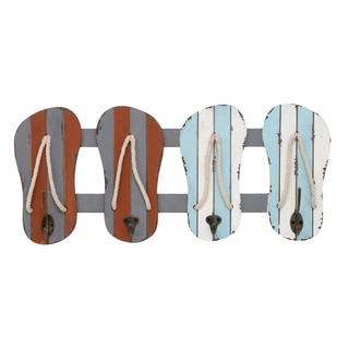 Urban Designs Vintage Flip-flops Multicolor Wood and Metal 24-inch 4-hook Wall Rack