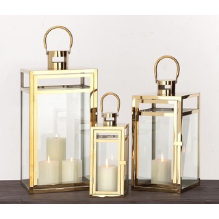 Urban Designs Brass Lantern Pillar Candle Holders (Set of 3)