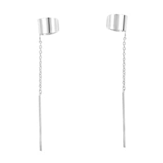 Simple Shiny Cuff Chain Thread Slide .925 Silver Earrings (Thailand)
