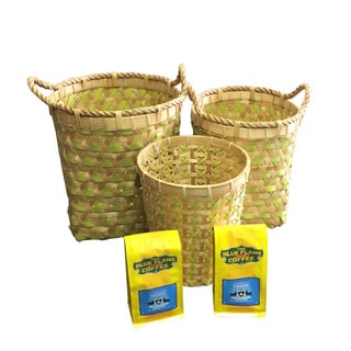 Bamboo & Strapping Band Woven Baskets (Set of 3 pcs: L, M, S) FREE 2 packs of med-roast coffee
