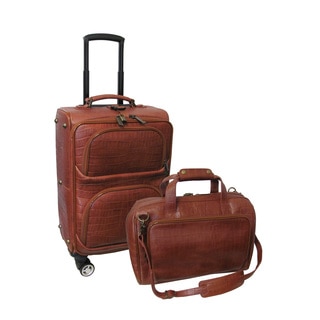 Amerileather Brown Leather Croco-Print 2-piece Spinner Luggage Set