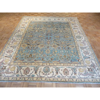 Peshawar Sky Blue/Multicolor Wool Hand-knotted Oriental Rug (8'3 x 9'7)
