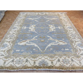 Oushak Sky Blue/Multicolor Wool Hand-knotted Oriental Rug (9'5 x 11'8)