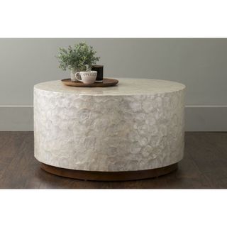 East At Main's Rowden Off-White Wood and Capiz Round Coffee Table