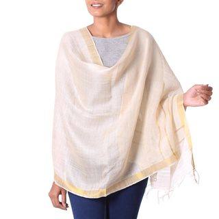 Handcrafted Tussar Silk 'Golden Whimsy' Shawl (India)