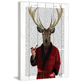 Marmont Hill - 'Deer in Smoking Jacket' Painting Print on White Wood