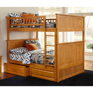 Nantucket Bunk Bed Full over Full with Raised Panel Bed Drawers in Caramel Latte