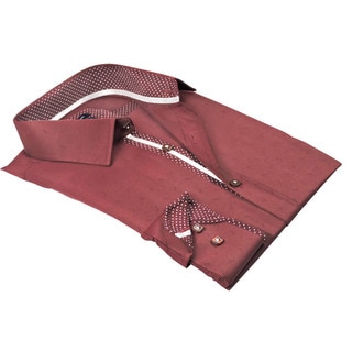 Rosso Milano Italy Men's Red Cotton-blend Jacquard European Modern-fit Dress Shirt