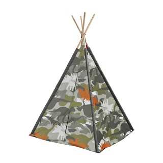 Dino Camo Kids' Green and Grey Canvas Play Teepee With Wooden Poles