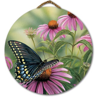 WGI Gallery 'Black Swallowtail Butterfly' Round Wood Wall Art