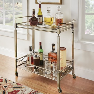 Metropolitan Antique Brass Metal Mobile Bar Cart with Glass Top by iNSPIRE Q Bold