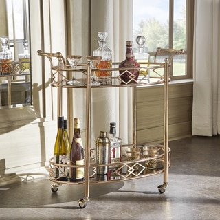 Metropolitan Rose Gold Metal Mobile Bar Cart with Black Glass Top by iNSPIRE Q Bold