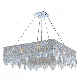 Glam Art Deco Style Collection 12 Light Chrome Finish Crystal Square Flush Mount Chandelier 32" L x 32" W x 10.5" H Large