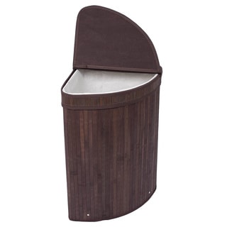 BirdRock Home Espresso Finish Bamboo/ Cotton Corner Laundry Hamper with Lid and Cloth Liner