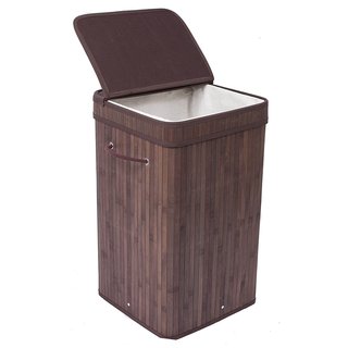 BirdRock Home Espresso Finish Bamboo/Cotton Square Laundry Hamper with Lid and Cloth Liner