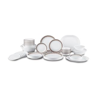 Corelle Livingware Sand Sketch Tan Vitrelle Glass/Plastic 74-piece Dinnerware Set