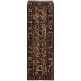 eCarpetGallery Teimani Brown, Ivory Wool Hand-Knotted Rug (3'2 x 9'7)