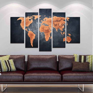 'Classic World Map' 5-piece Hand-painted Gallery-wrapped Canvas Art Set