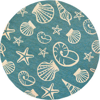 Couristan Inc Outdoor Escape Cardita Shells Turquoise/Ivory Polypropylene Hand-hooked Area Rug (7'10 Round)