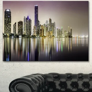 Designart 'Miami Downtown Night Panorama' Extra Large Cityscape Wall Art on Canvas