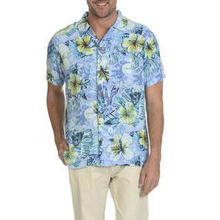 Caribbean Joe Men's Rayon Short-sleeve Print Button-down Shirt