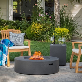 Santos Outdoor Circular Propane Fire Pit Table with Tank Holder by Christopher Knight Home