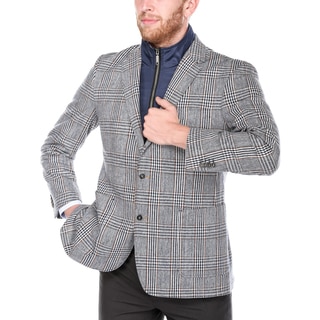 Steve Harvey Men's Navy and Brown Plaid Wool-blend/Polyester 2-button Blazer with Removable Bib