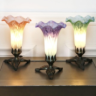 River of Goods Hand Blown Colored Glass Lamps with Leaf Bases (Set of 3)