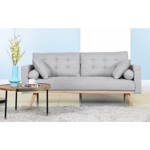 Mid-Century Modern Tufted Linen Fabric Sofa