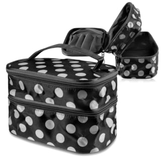 Zodaca Black/ White Dot Double Layer Travel Cosmetic Toiletry MakeUp Organizer Bag