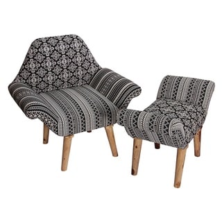 Black and White Chair and Ottoman Set